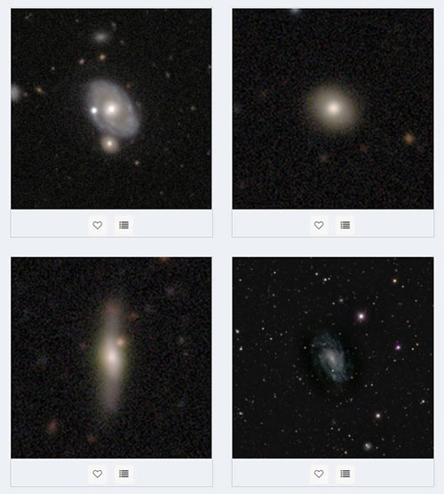 نمونه‌هایی از کهکشان‌ها در پروژه Galaxy Zoo