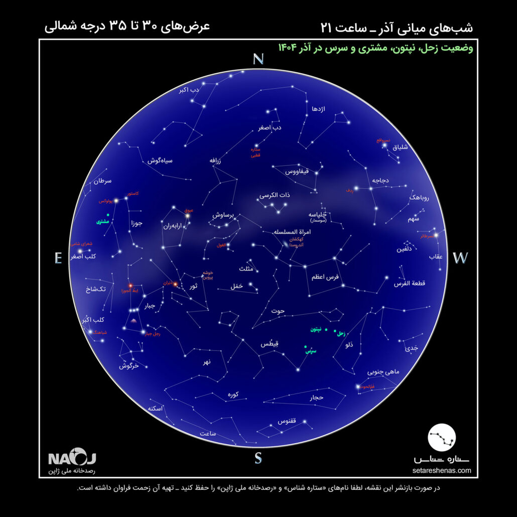 نقشه آسمان آذر 1404 آسمان در این ماه
