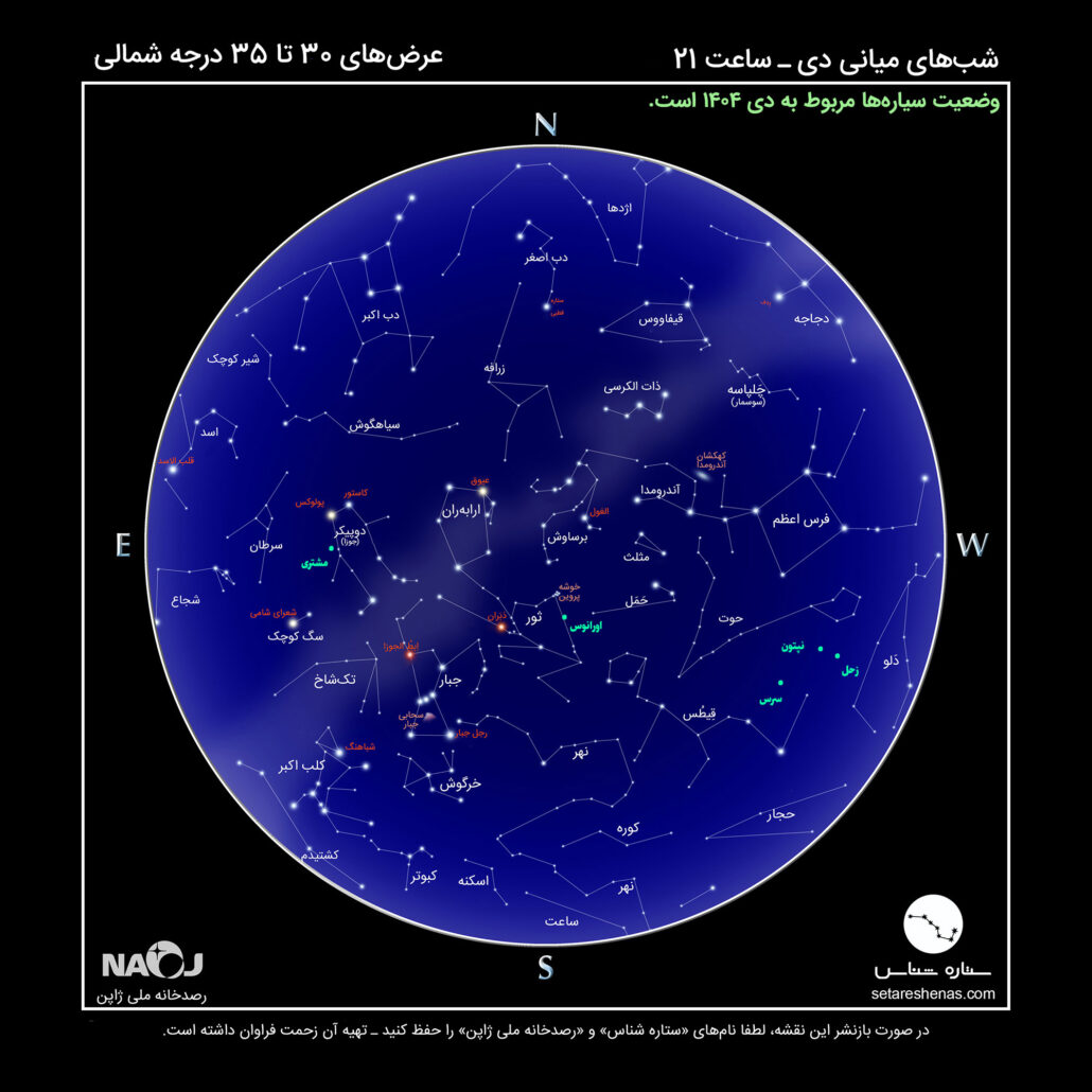 نقشه آسمان دی 1404 آسمان در این ماه